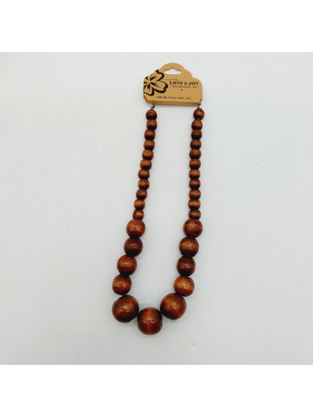 Love & Joy Wood Beaded Necklace Brown Graduated Beads Choker
